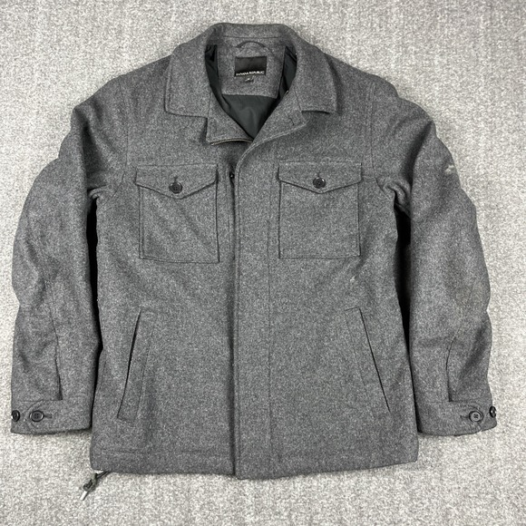 Banana Republic Jacket Mens M Gray Italian Wool Cashmere Full Zip Lined Pea Coat - Picture 2 of 16